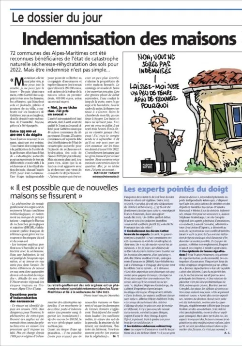 Presse - dossier sinistré secheresse alpes maritimes NICE MATIN OPENGROUPE expert fissure maison 1