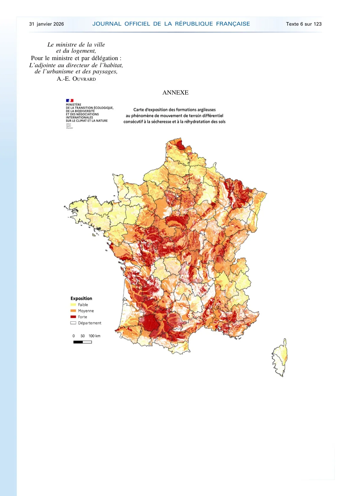 Carte d'exposition des formations argileuses au phénomène de mouvement de terrain différentiel - RGA 2026